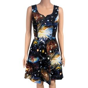 Modcloth | Cosmic Outer Space Galaxy Print Retro Fit Dress